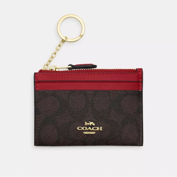 Coach Mini Skinny Brown and Red Leather ID Case - Picture 10 of 10